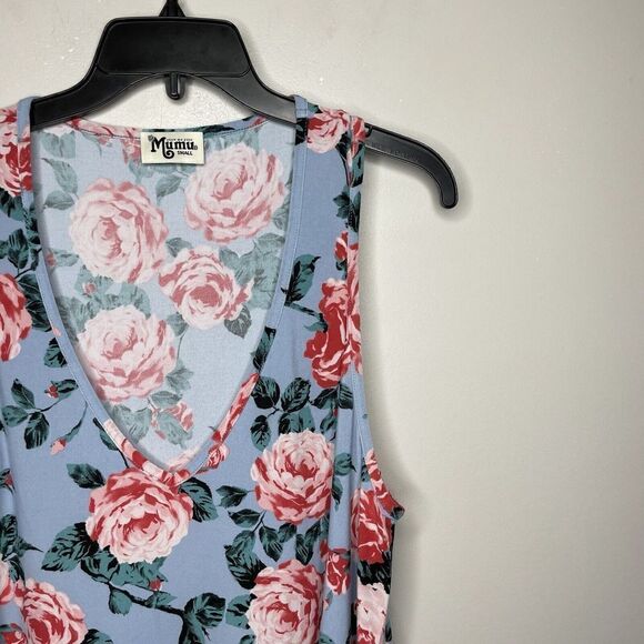 Show Me Your MuMu Dress Women Small S Grayson Tunic Floral Mini Deep-V Blue Pink - Picture 3 of 7